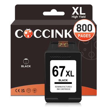 COCCINK 67 XL for HP 67XL Black Ink Cartridge Deskjet 2800e 2827e 2855e 2842e 2852e 4200e 4252e 4255e 4227e Envy 6000 6400 Printer Remanufactured for 67XL HP Printer Ink for HP Ink 67 Black