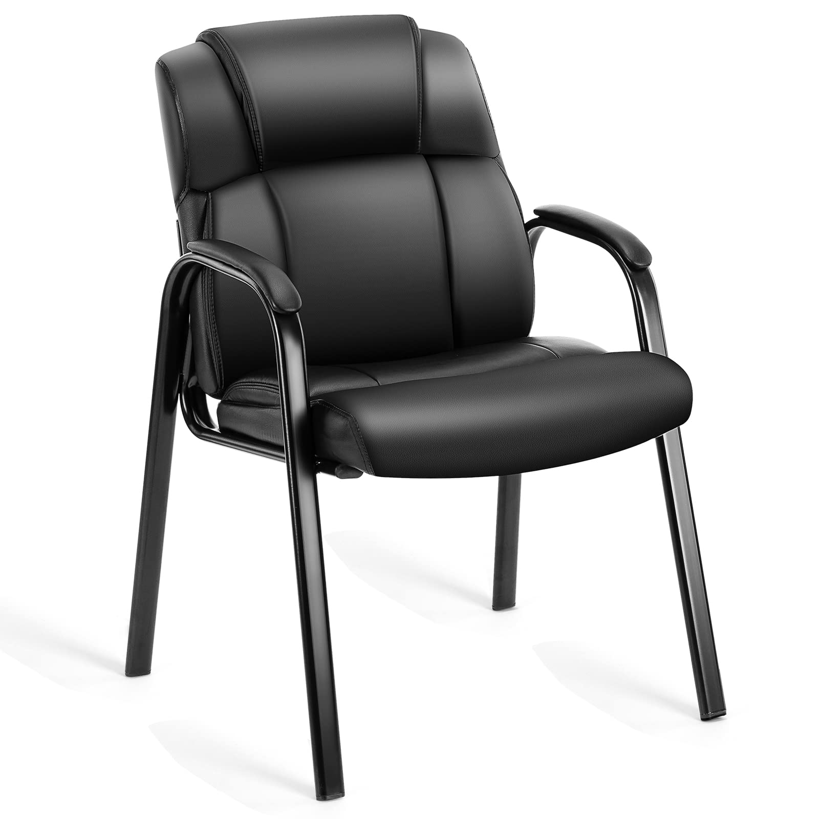 Olixis Waiting Room Chairs, Leather Office Desk Reception Guest Stationary Side Chair with Padded Arms for Home Conference Lobby Area Meeting
