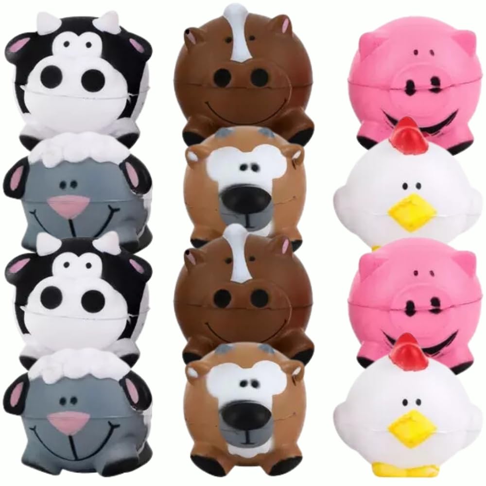 Farm Animal Shaped Stress Ball Toys - 12 Pieces - Party Favors and Handouts