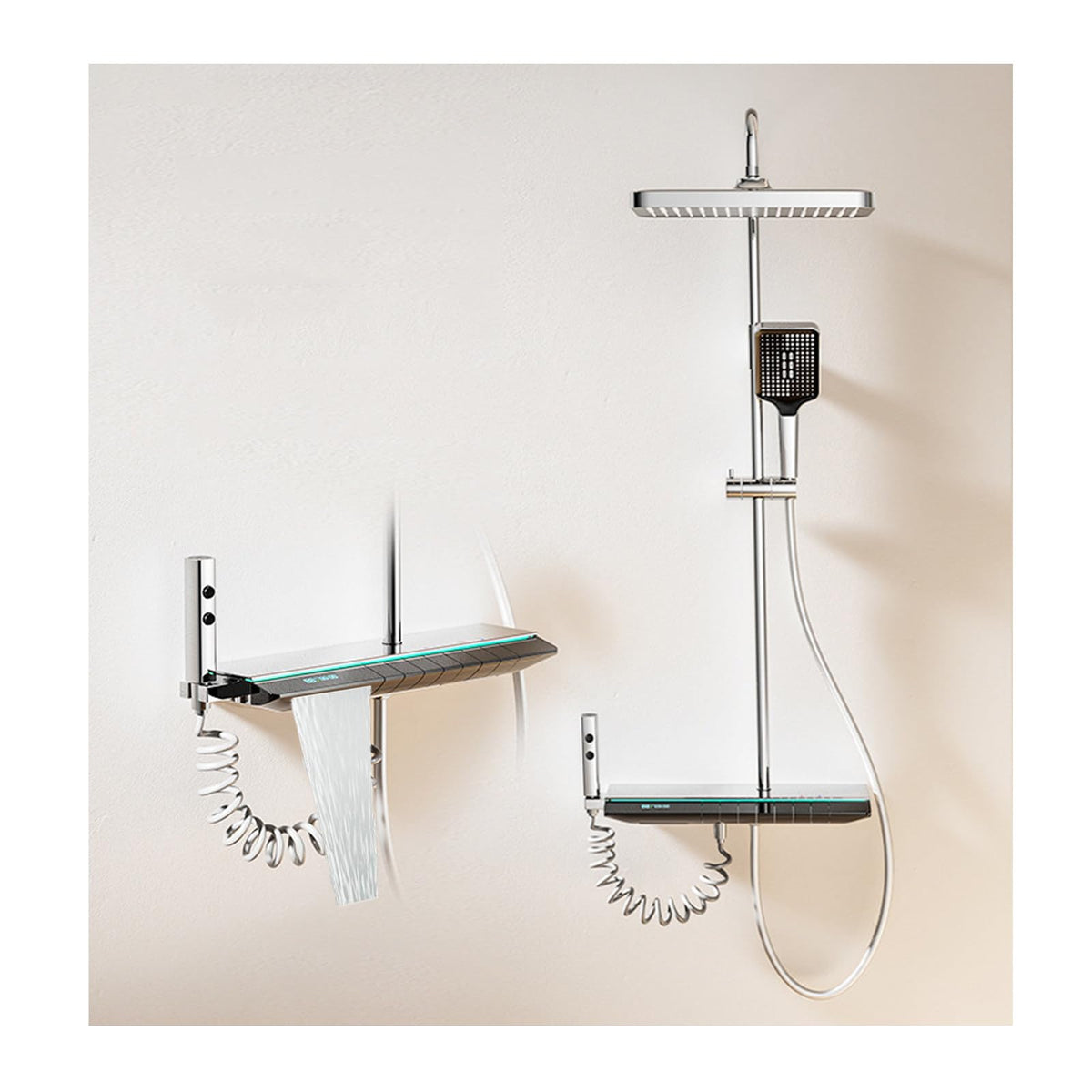 Bathroom Shower Faucet Set, Digital Display Shower System 4 Function Shower Fixtures Shower Kit with 3 Modes Handheld Shower Head, 2 Modes Bidet Sprayer, Waterfall Bathtub Faucet