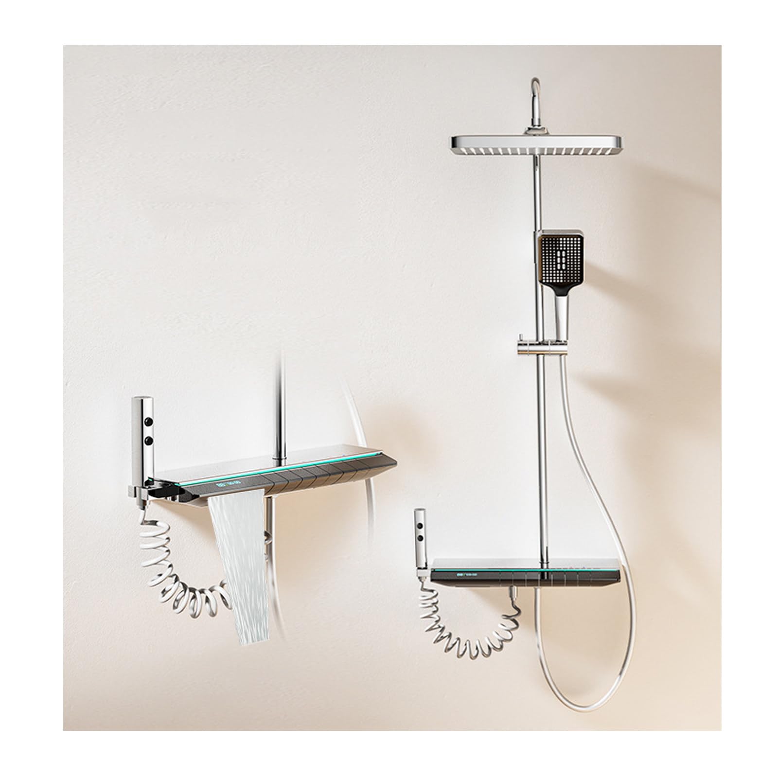 Bathroom Shower Faucet Set, Digital Display Shower System 4 Function Shower Fixtures Shower Kit with 3 Modes Handheld Shower Head, 2 Modes Bidet Sprayer
