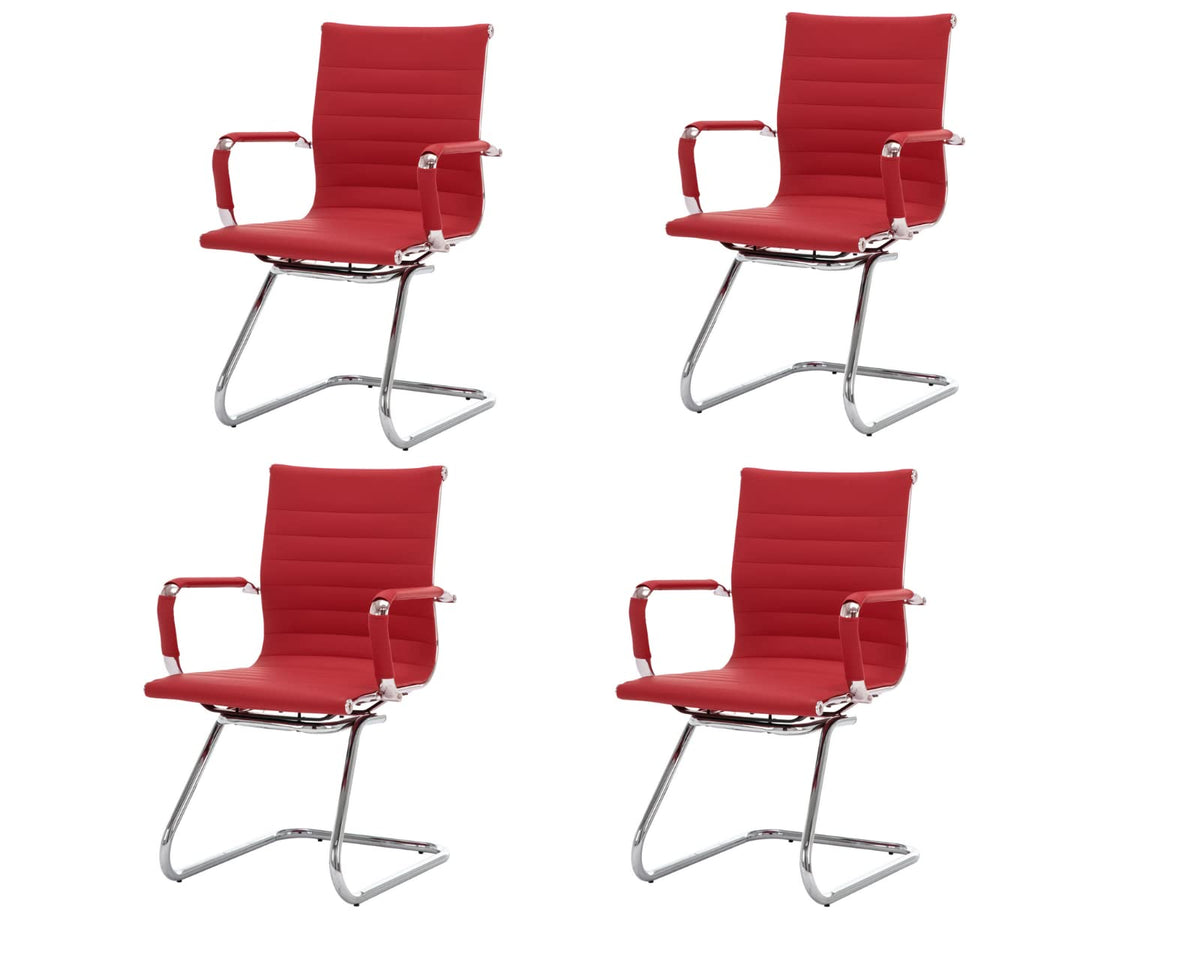 Cimota Waiting Room Chairs Leather Office Guest Chair Mid Back Reception Chairs with Sled Base for Meeting/patient/conference Room, Red Set of 4
