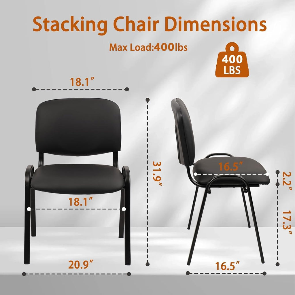 Clatina Stackable Waiting Room Chairs,pu Leather Guest Reception Chair with Upholstered Thickene Seat and Back Support, Stacking Chair Metal