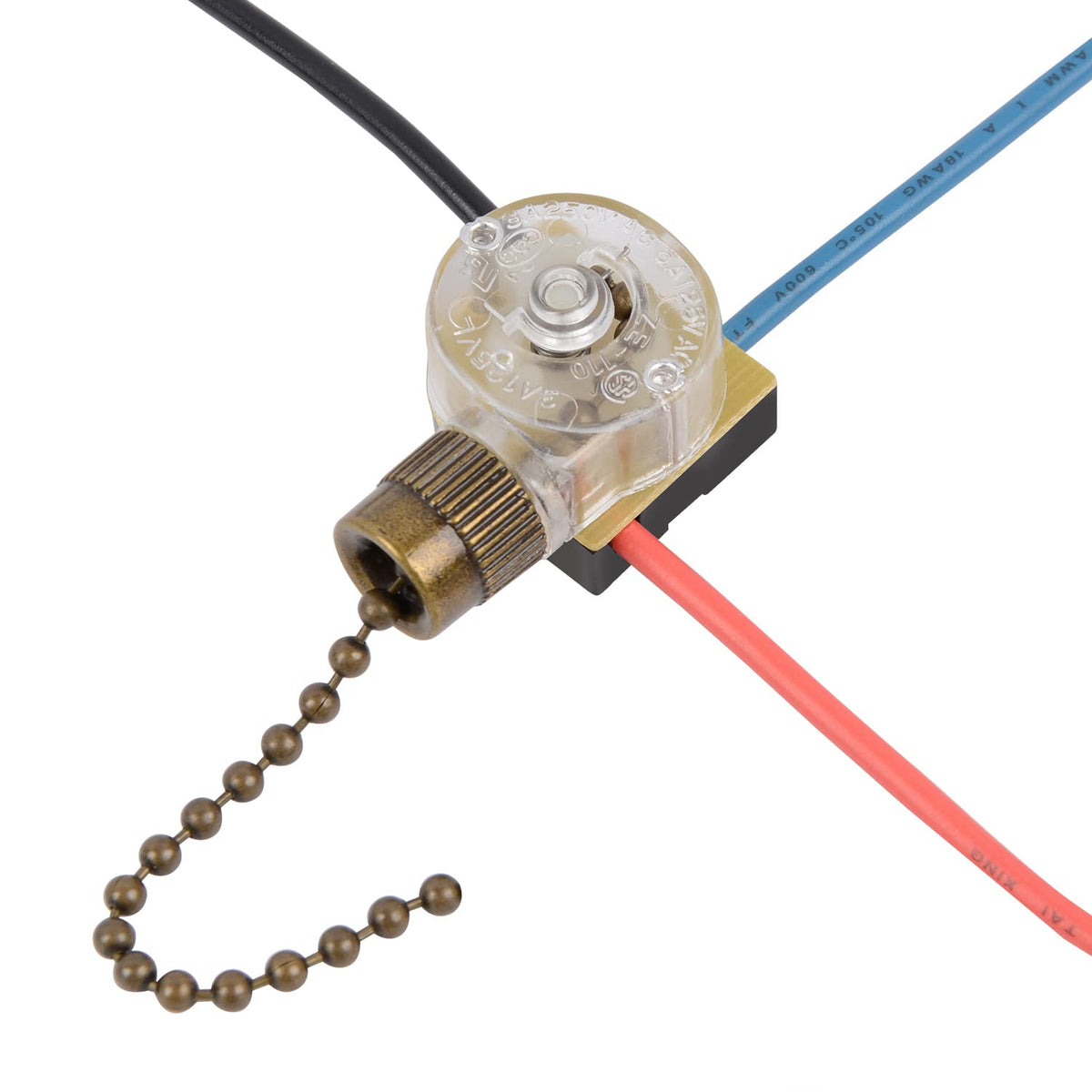Zing Ear ZE-110 Ceiling Fan Light Switch, Replacement Lamp Pull Chain Switch 3 Wire Fan Switch Compatible with Hunter Ceiling Fans (Bronze Pull Chain)