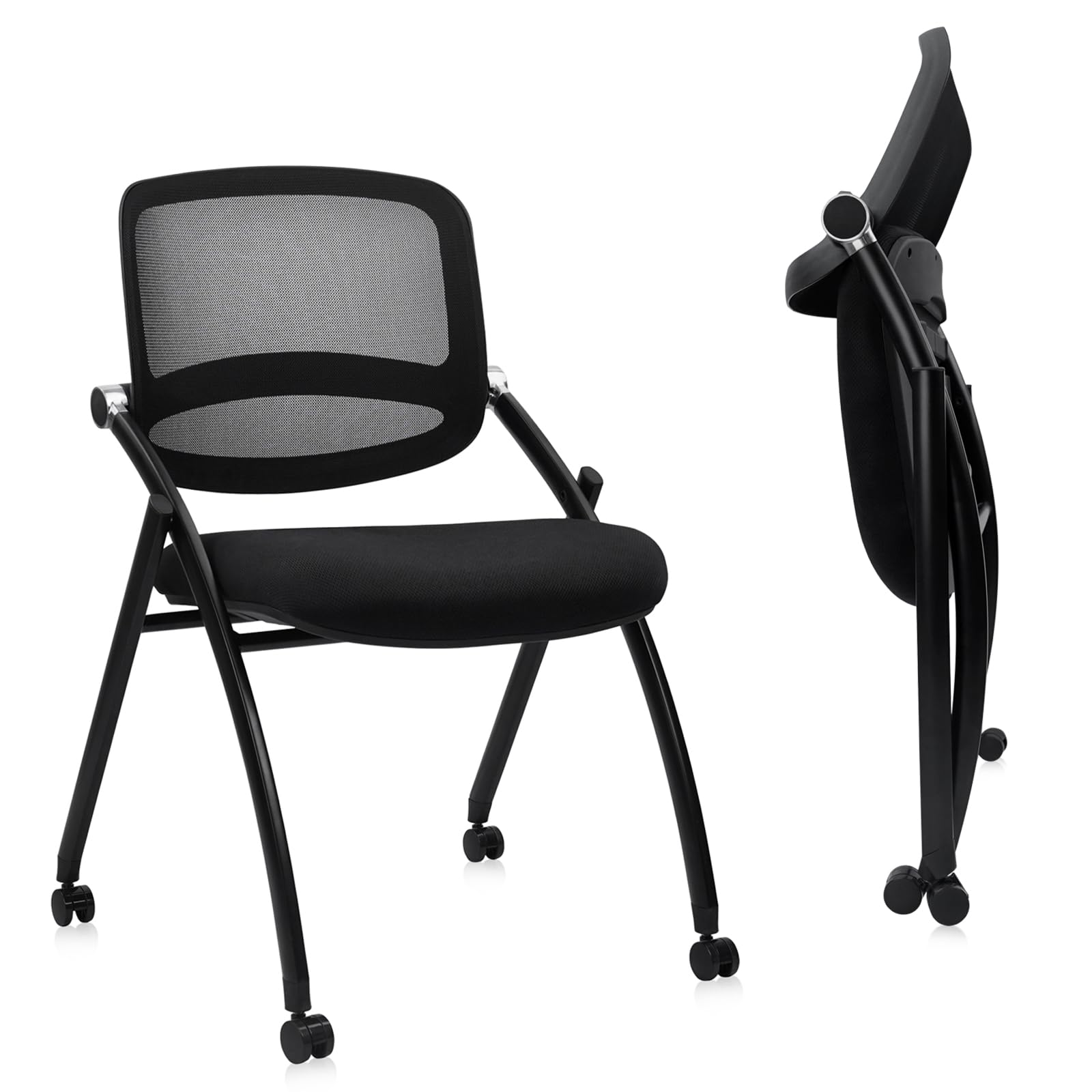 Clatina Stackable & Foldable Conference Chair with Wheels, Ergonomic Mesh Back,300lbs Capacity, Breathable Padded Seat, Armless Office Chair