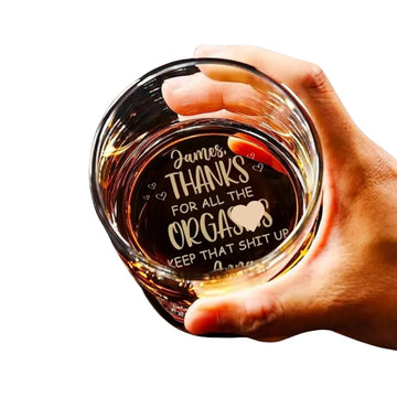 Custom Thanks for All The Orgasms Personalized Christmas Whiskey Glass, Personalized Naughty Wife Husband Wine Glass Engraving Name, Couple Drinkware, Bourbon Glass for Husband, Gift for Husband