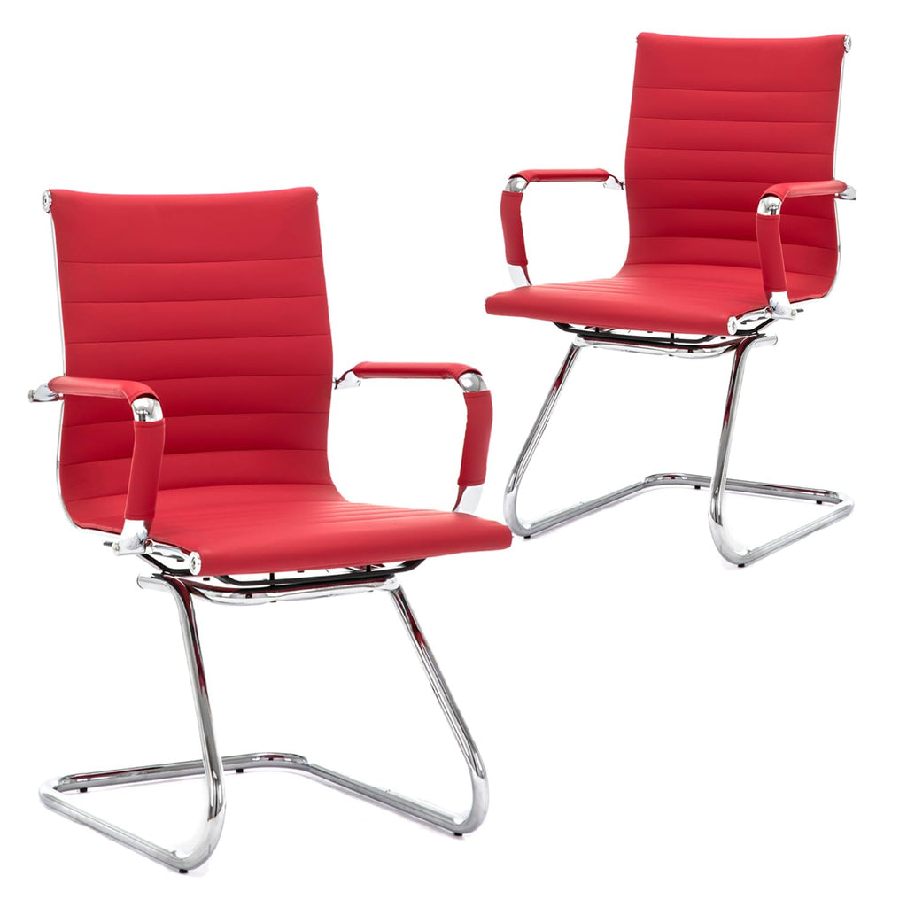 Cimota Waiting Room Chairs Leather Office Guest Chair Mid Back Reception Chairs with Sled Base for Meeting/patient/conference Room, Red Set of 1