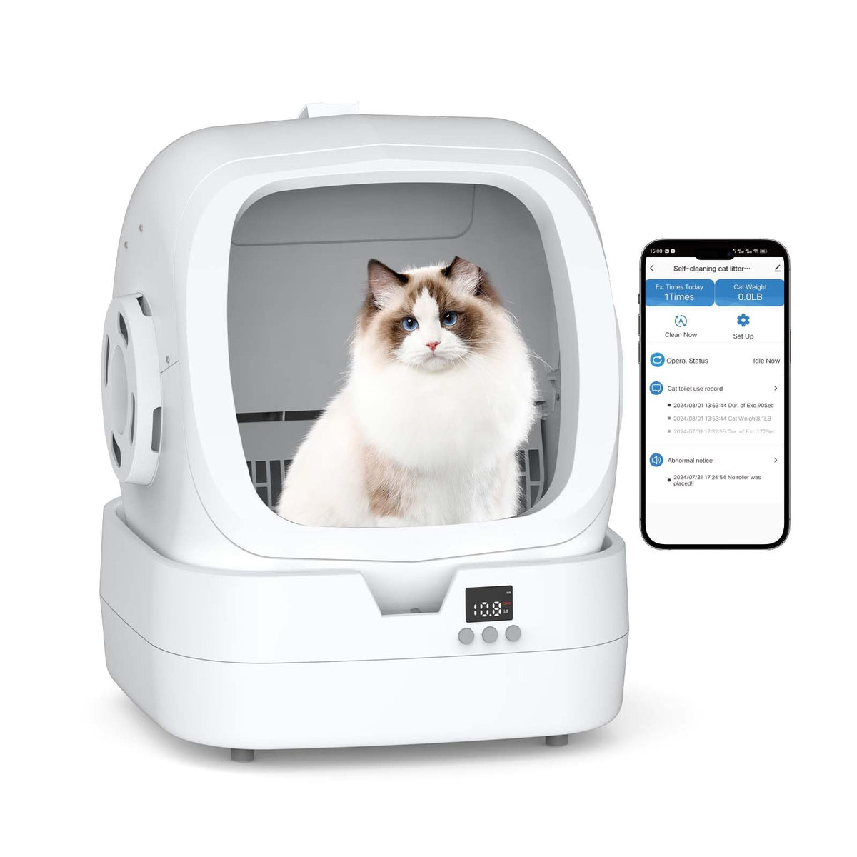 Mintakawa Automatic Cat Litter Box Self Cleaning - APP Control and Weight Monitoring - Ultra-Quiet, Suitable for Medium Cats and Kittens, Safe Anti-Pinch Litter Box (Assembly Required) - White
