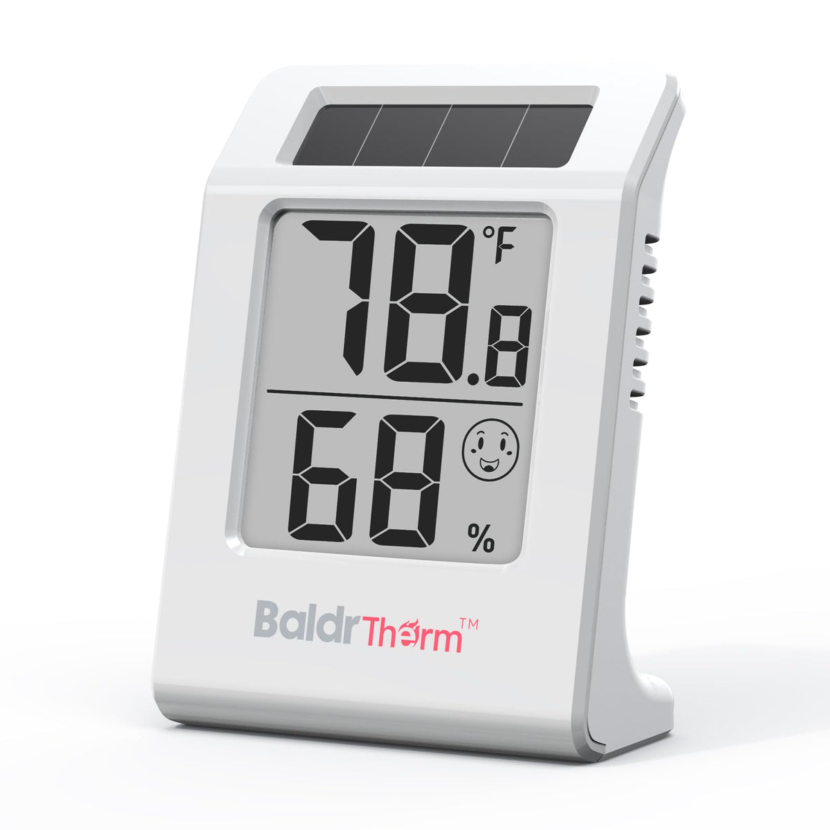 BaldrTherm Humidity Thermometer Meters, Solar-Powered Indoor Temperature Sensor Humidity Monitor, Humidity Gauge for Baby Rooms, Bedrooms, Home, Office, and Wine Cellars, 1Pack,White