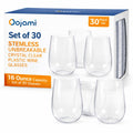 Oojami 30 Pack 16 oz Stemless Plastic Wine Glasses – Crystal Clear Unbreakable Shatterproof Reusable Disposable Party Cups for Wedding, Party, Events