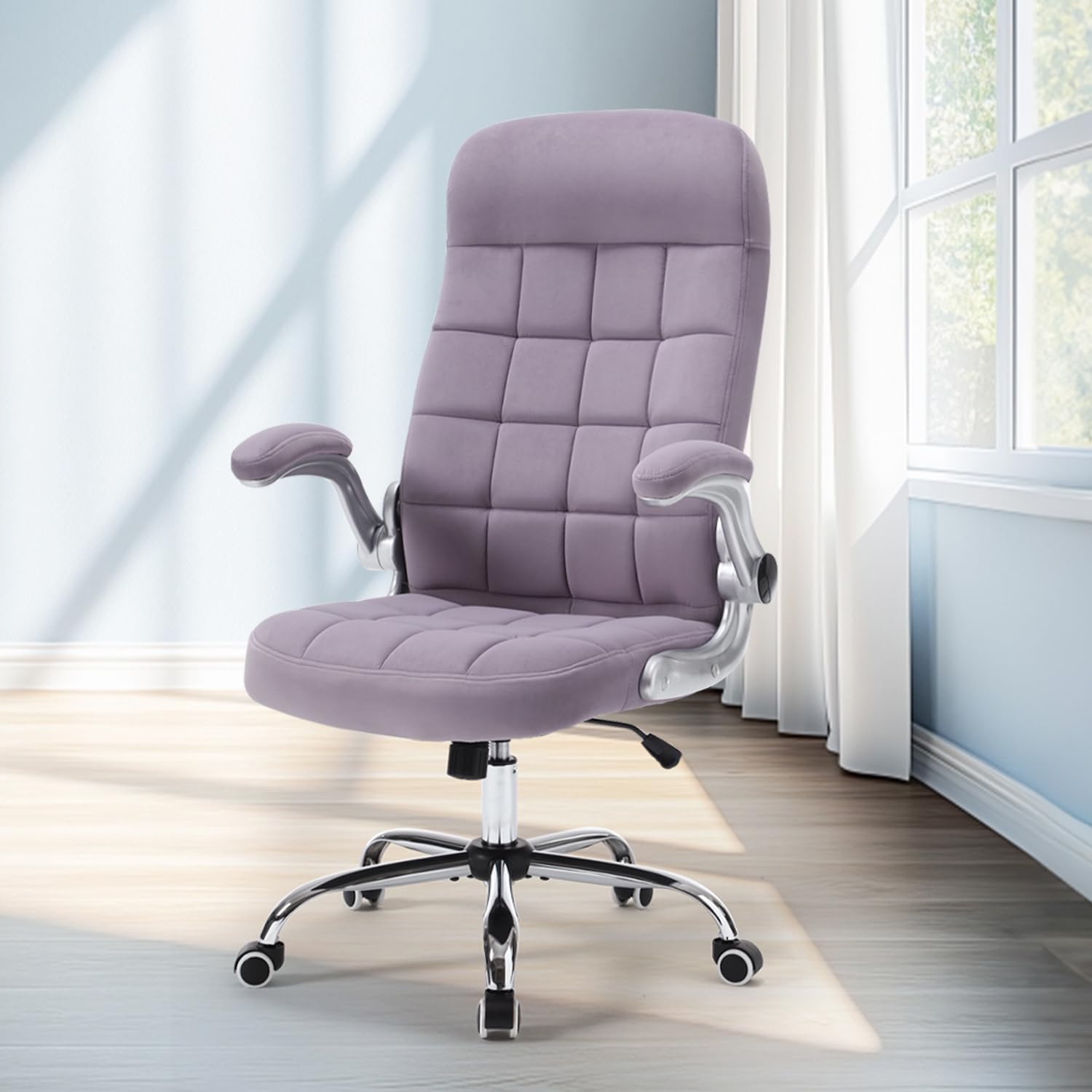 Reficcer High Back Velvet Comfy Office Chair, Purple, 21.25in x 19.6in x 48.22in