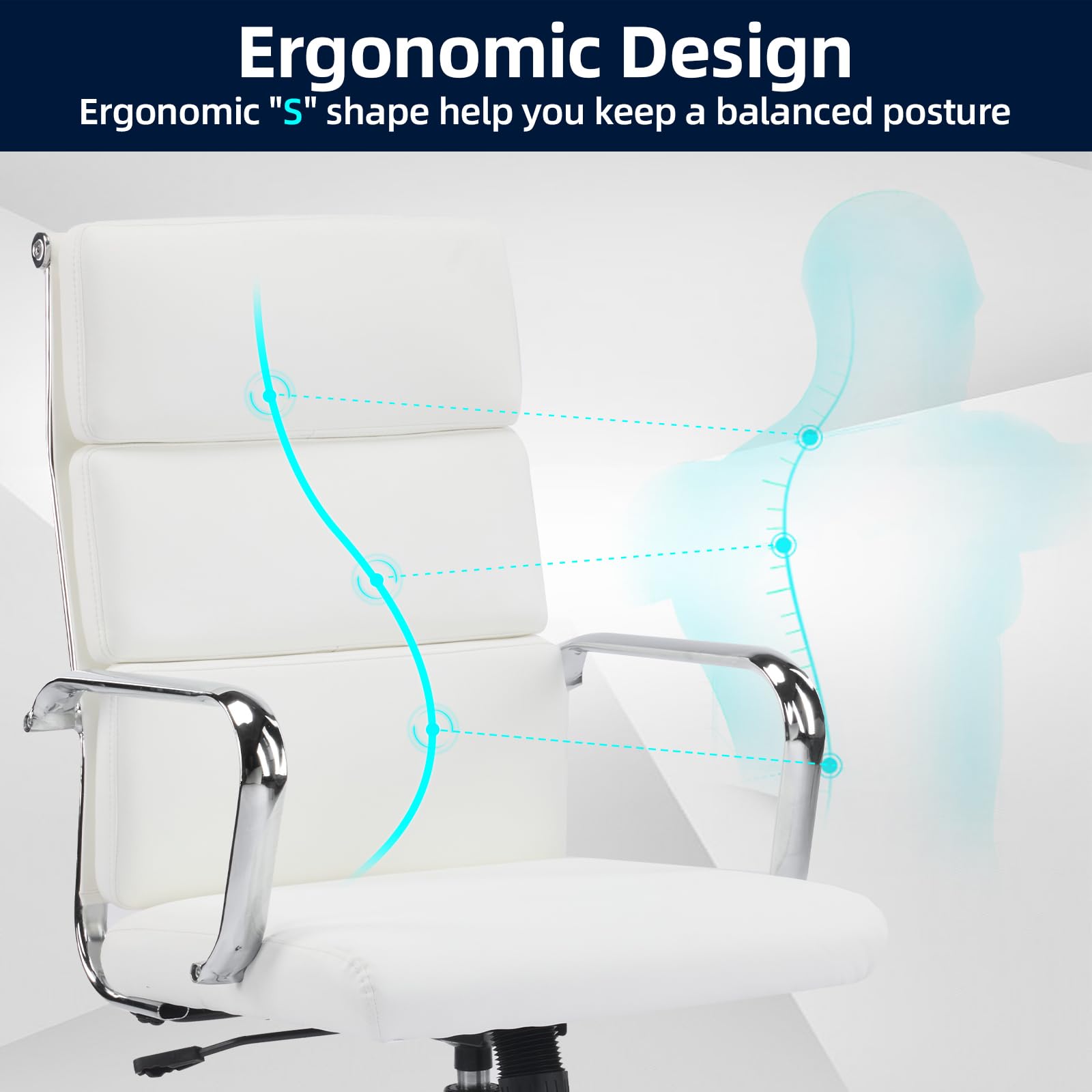 Haranuo Office Chair, Ergonomic Executive Conference Room Chairs, Ribbed Leather Desk Chair with Lumbar Support, Adjustable Height Mid-back