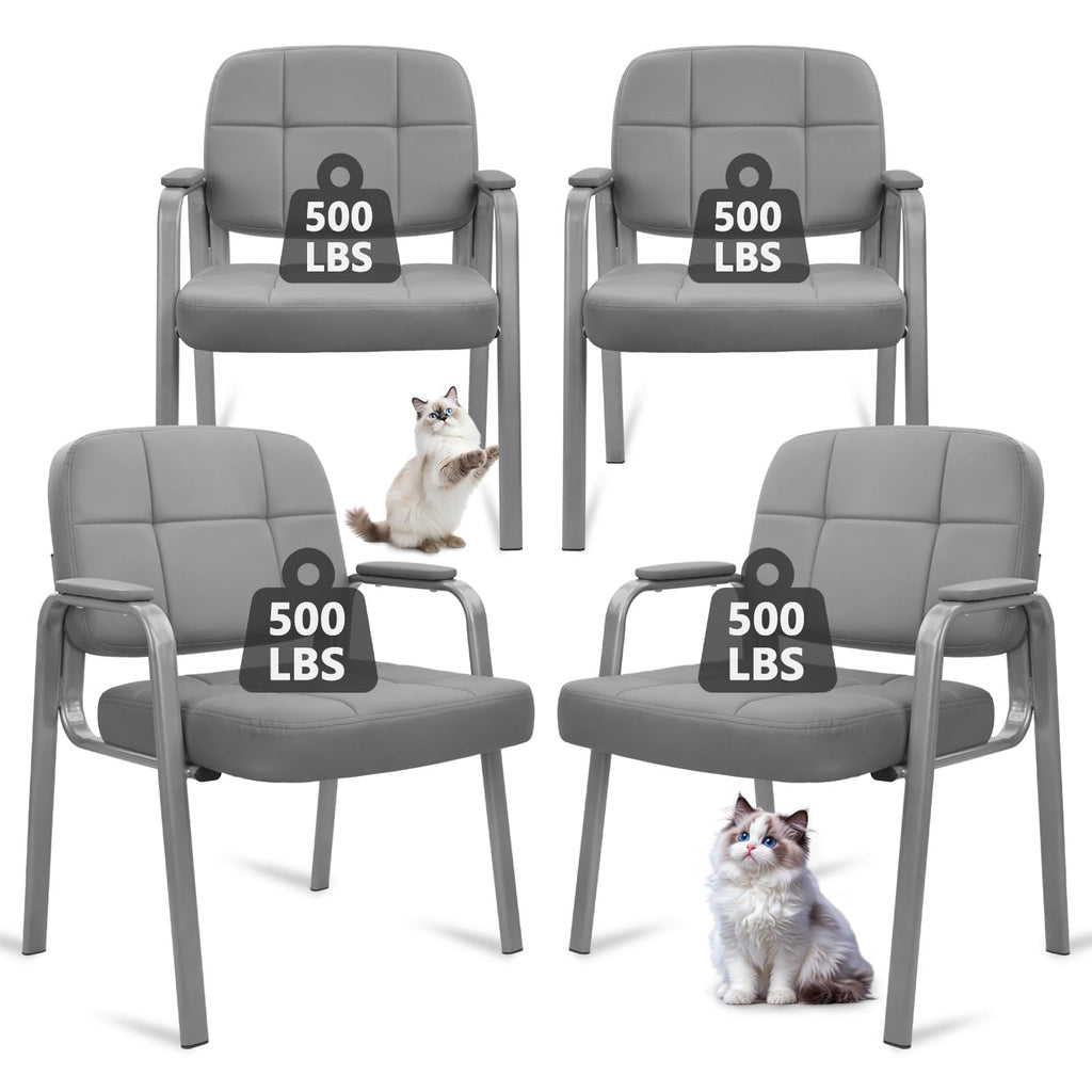 Clatina Big & Tall 400 Lbs Waiting Room Guest Chair, Leather Office Reception Chair No Wheels with Backrest Wide Seat and Padded Arms for Home