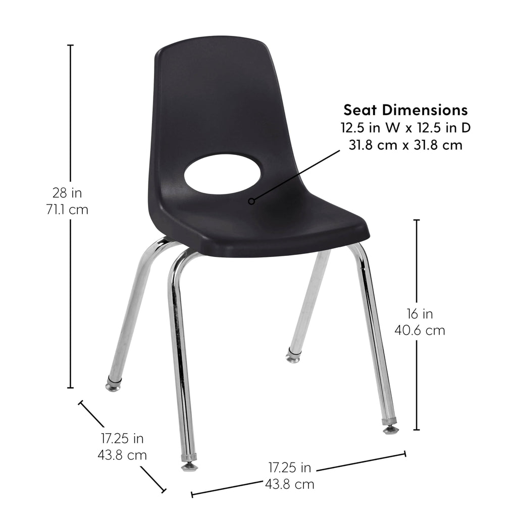 Fdp 16" School Stack Chair,stacking Student Seat with Chromed Steel Legs and Nylon Swivel Glides for In-home Learning or Classroom - Black