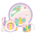 Kids Dinnerware Set, Includes Toddler Plate Bowl Tumbler and Utensils, BPA Free Bamboo Fiber Material Perfect for Little Girls (Purple - Butterfly Theme)