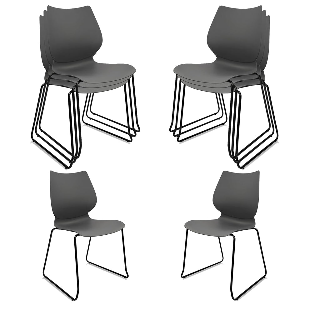 Klasika Stacking Waiting Room Chairs, Stacked Plastic Office Chair with Ergonomic Lumbar Support and Metal Legs for Conference School Church