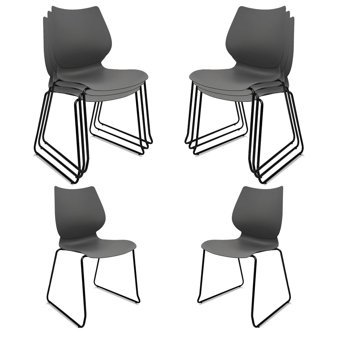 Klasika Stacking Waiting Room Chairs, Stacked Plastic Office Chair with Ergonomic Lumbar Support and Metal Legs for Conference School Church