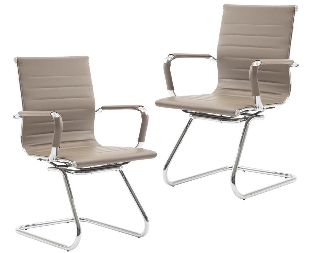 Cimota Waiting Room Chairs Leather Office Guest Chair Mid Back Reception Chairs with Sled Base for Meeting/patient/conference Room, Light Brown