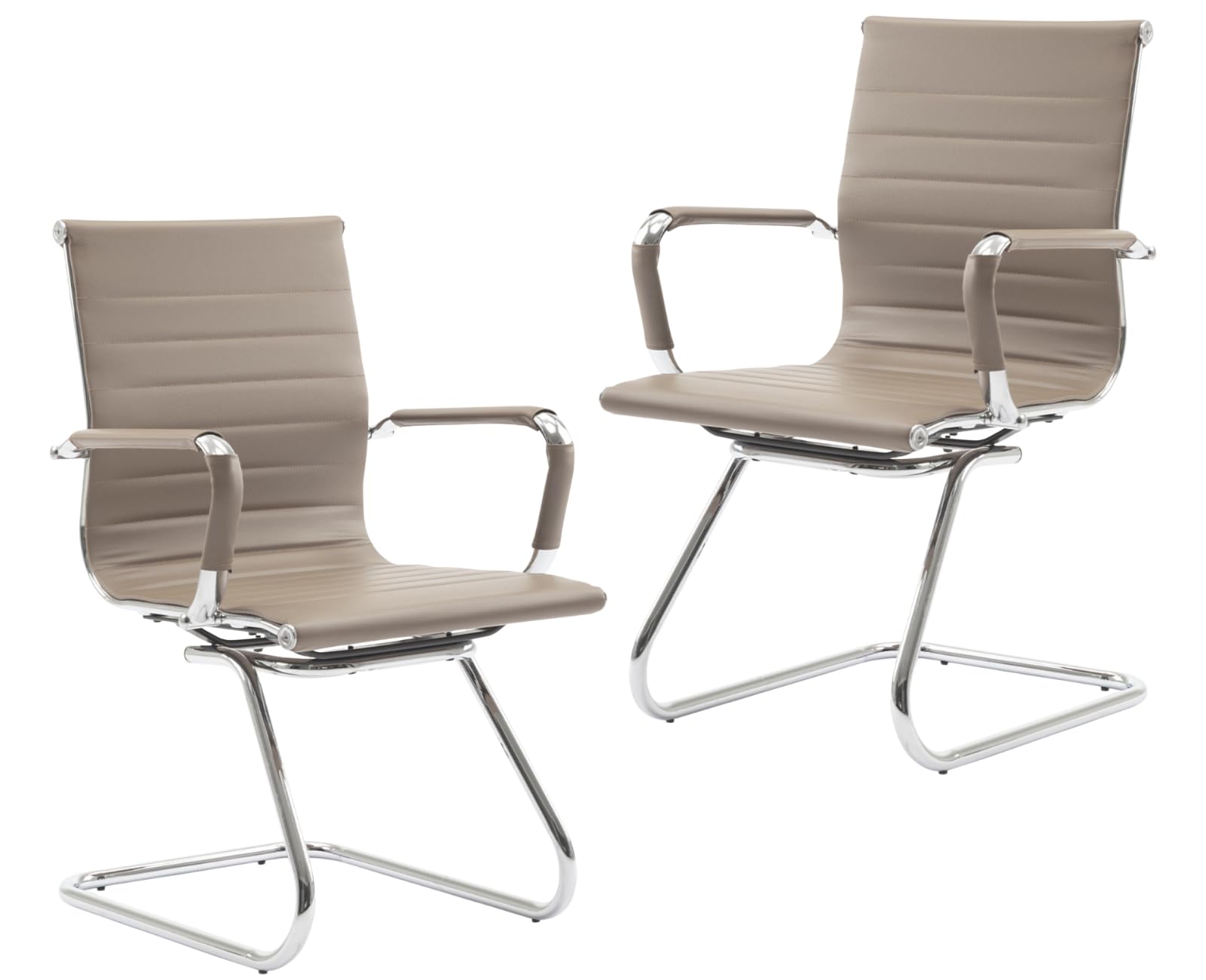 Cimota Waiting Room Chairs Leather Office Guest Chair Mid Back Reception Chairs with Sled Base for Meeting/patient/conference Room, Light Brown