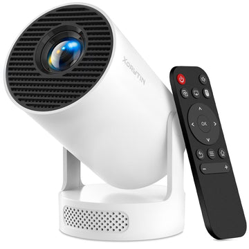 Projector with WiFi and Bluetooth, Mini Projector with Built-in App | 4K Supported Smart Portable Projector for Bedroom Ceiling, 180° Rotatable, Auto Vertical Keystone, 5W Speaker, 200 ANSI