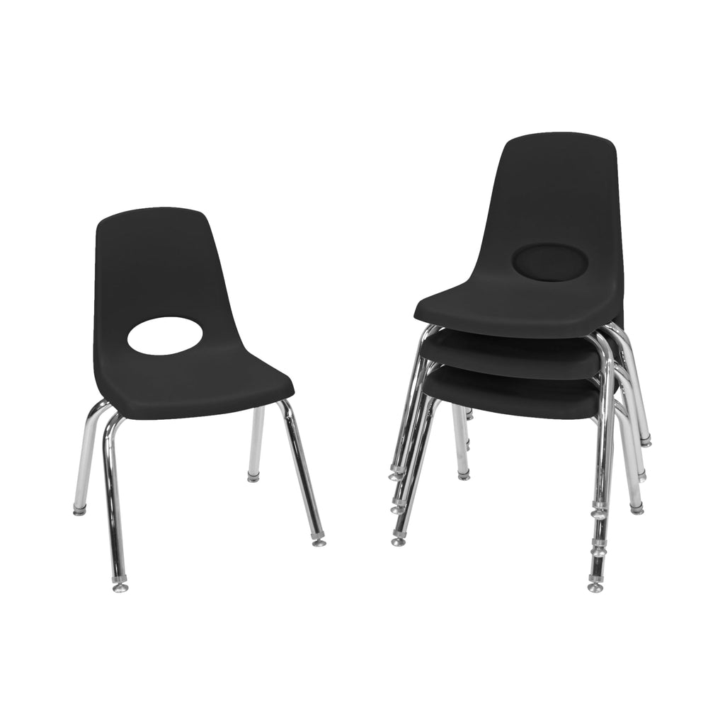 Fdp 14" School Stack Chair,stacking Student Seat with Chromed Steel Legs and Nylon Swivel Glides for In-home Learning or Classroom - Black