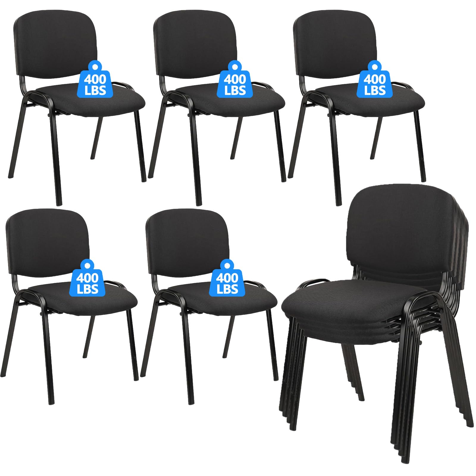 Clatina Stackable Waiting Room Chairs, Cloth Fabric Guest Reception Chair with Upholstered Thickene Seat and Back Support, Stacking Chair Metal