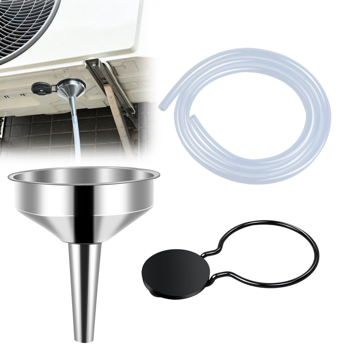 10Ft Magnetic Window Air Conditioner Drain Kit, Portable AC Drain Hose Kit Window AC Water Drainage System AC Drip Line Condensate Hose Funnel Connector Attachment for Window AC and Mini Split Units