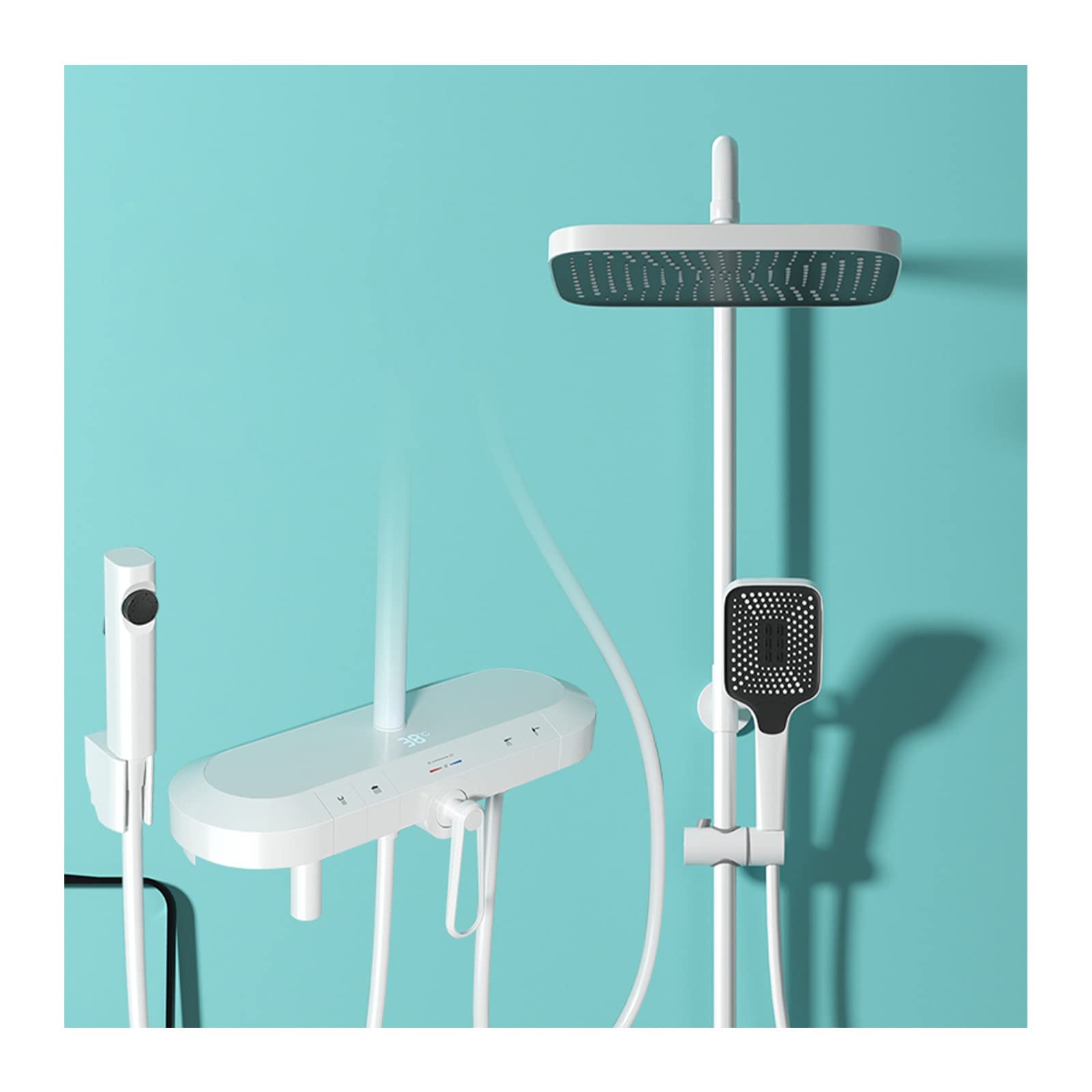 Shower System Thermostatic, Shower Faucet Set with LED Digital Display Rain Mixer Shower Combo Set Wall-Mounted Shower Fixture with Tub Spout, Rain Sh,for Bathroom