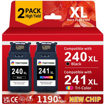 PG-240XL/CL-241XL Ink Cartridge Replacement for Canon 240XL 241XL Combo Pack 240 241 Printer Ink Work for Canon Pixma MG3620 MG3600 TS5120 TS5100 MG3520 MG3220 MX532 MX452 MX472 (1 Black, 1 Tri-Color)