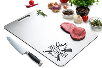 Personalized Titanium Cutting Board, Pure Titanium, Stainless Steel Premium Custom Engraved Chopping Board Gift for Men, Women, Birthday, Anniversary, Valentine Day, Kitchen Chefs & BBQ Grill Lovers
