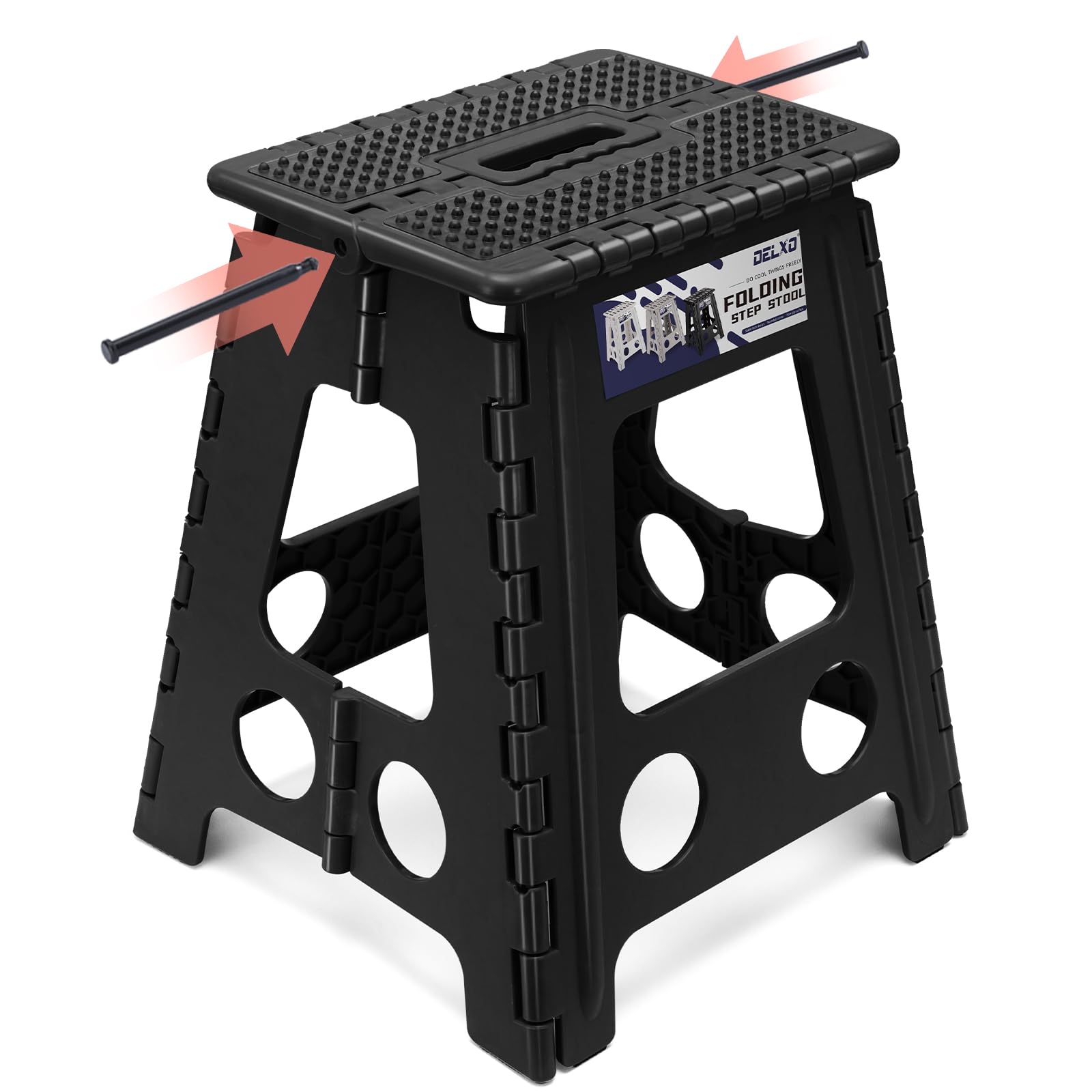 Delxo 16 Inch Folding Step Stool,foldable Step Stool for Adults Black Dot, Dot Black