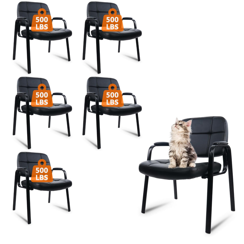 Clatina Big & Tall 500 Lbs Waiting Room Guest Chair, Leather Office Reception Chair No Wheels with Padded Arms for Elderly Home Desk Conference