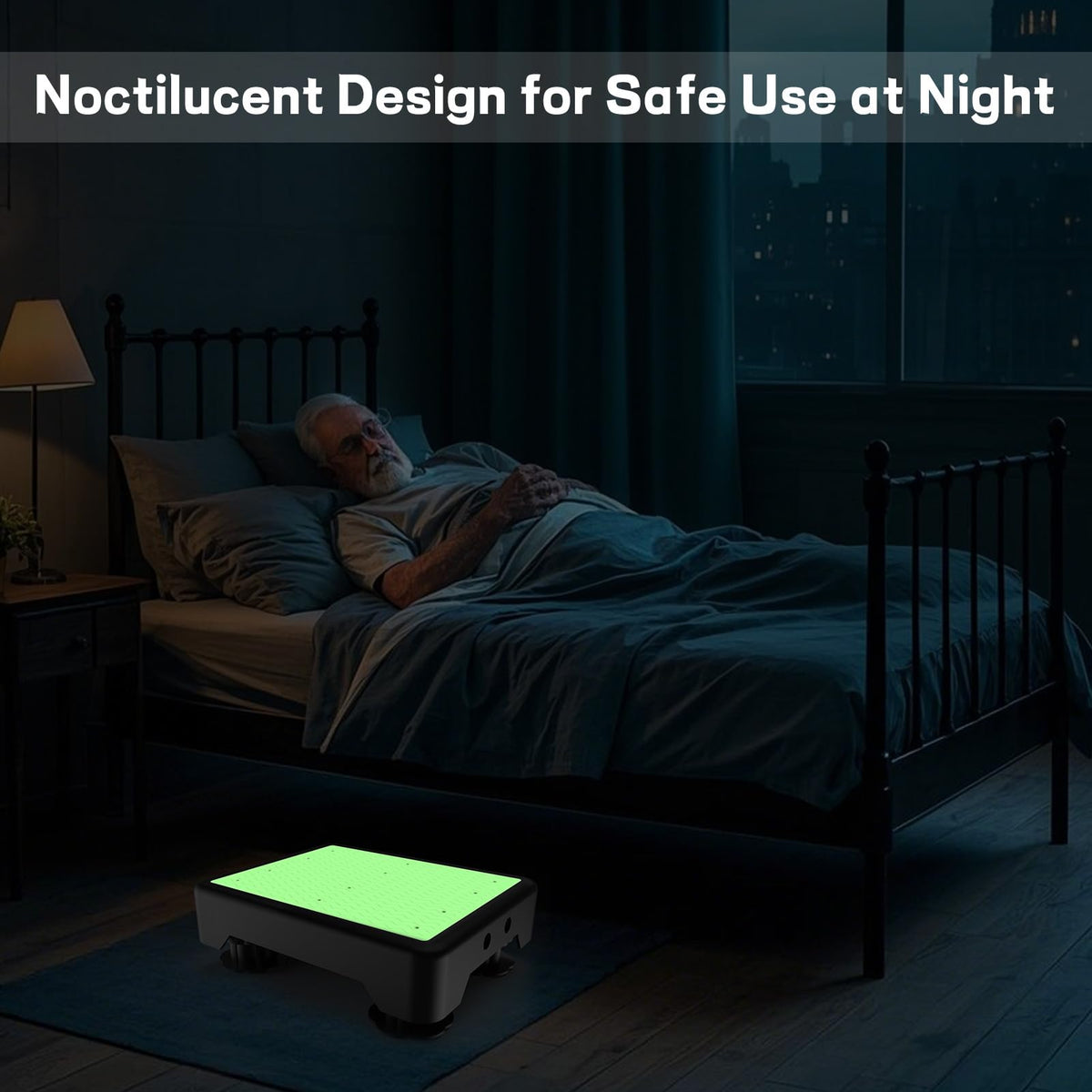 Adjustable Step Stool for Adults, Noctilucent Bed Step Stools, 660 Lbs Capacity Non-slip Safety Step Platform Indoor and Outdoor for Seniors