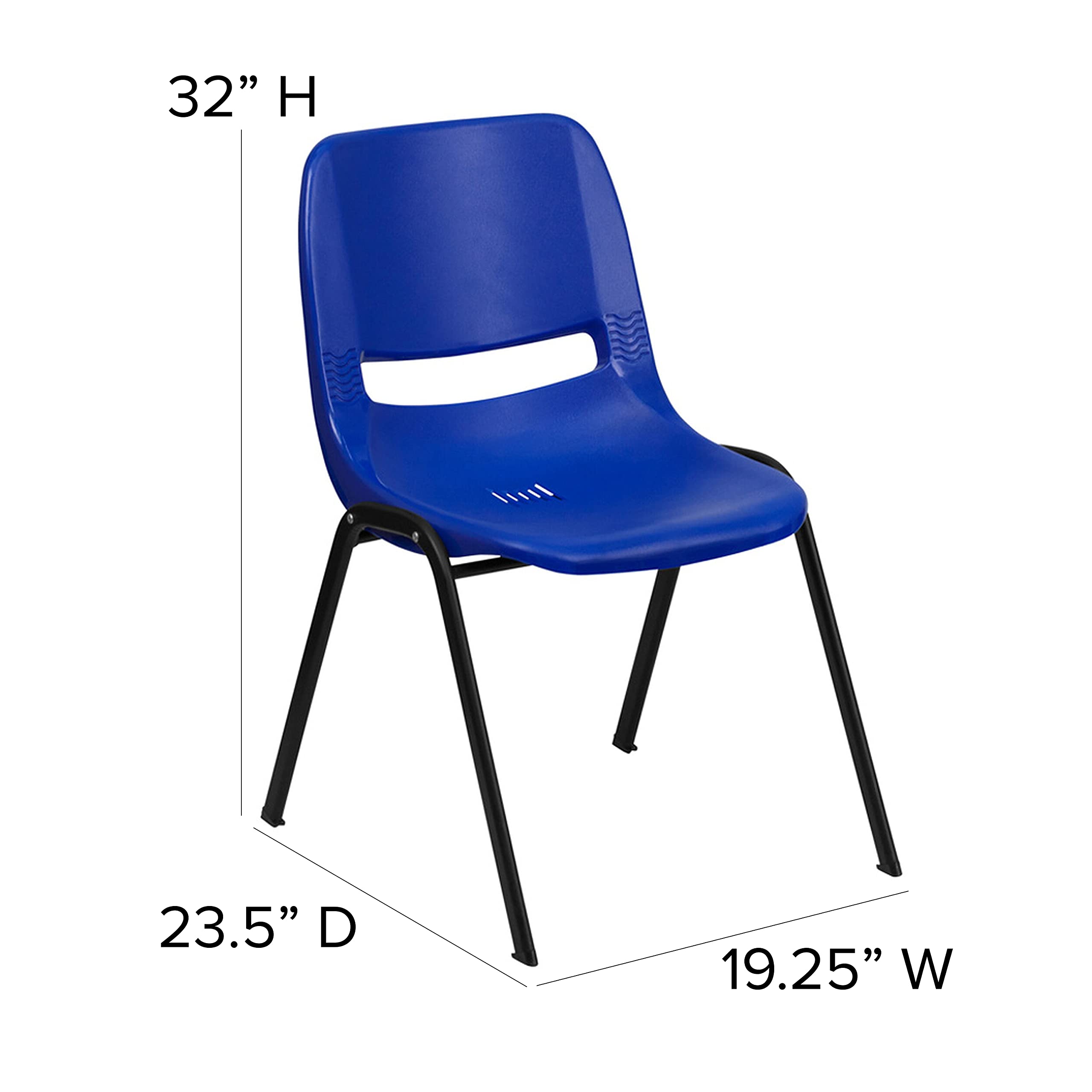 Flash Furniture 5 Pack Hercules Series 880 Lb. Capacity Blue Ergonomic Shell Stack Chair with Black Frame, Set of 5, Navy Plastic/black Frame