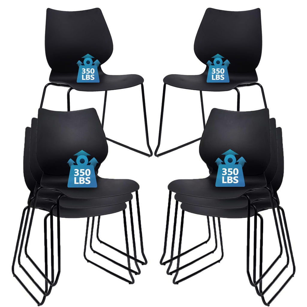 Klasika Stackable Waiting Room Chair, Stacking Office Chair with Ergonomic Lumbar Support and Metal Legs, Plastic Desk Chairs for Conference