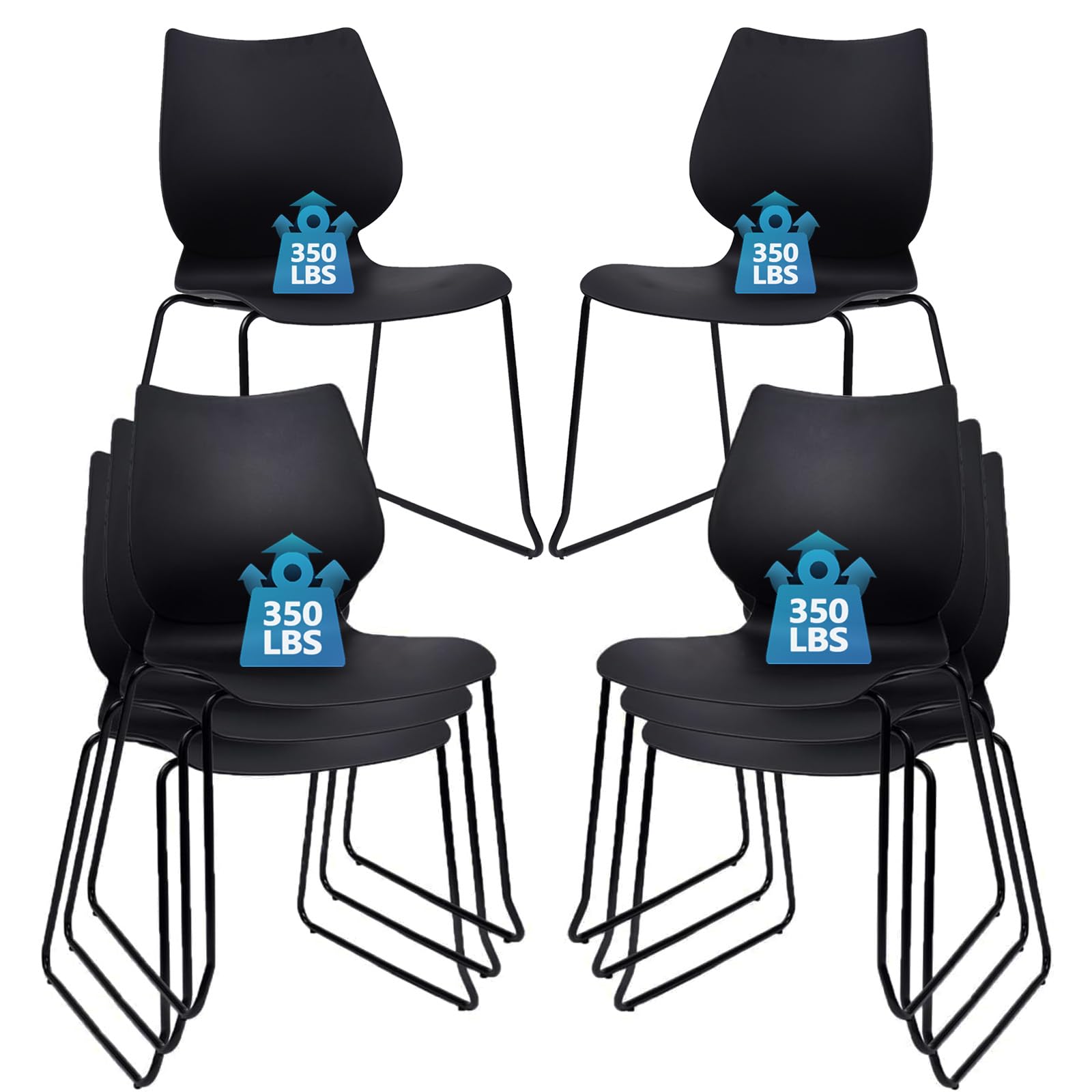 Klasika Stackable Waiting Room Chair, Stacking Office Chair with Ergonomic Lumbar Support and Metal Legs, Plastic Desk Chairs for Conference