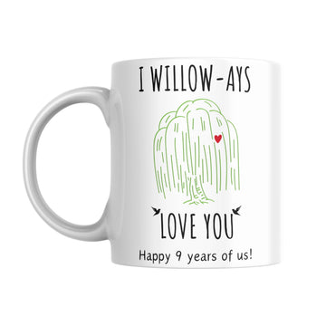 9th anniversary willow gifts mug for her gift 9 year nine ninth wedding pottery ceramic gift for wife husband him man 11oz