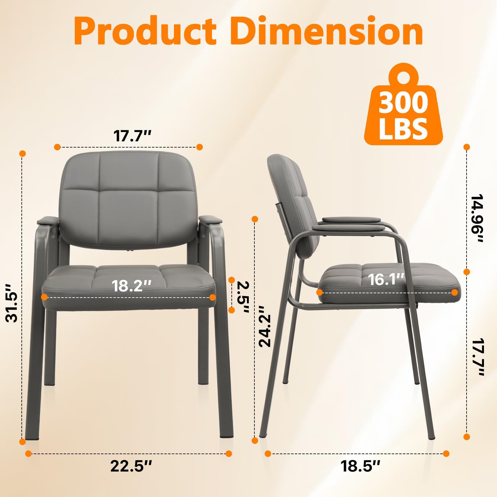 Cllatina Waiting Room Chairs with Padded Arms Leather Guest Chair No Wheels for Office Reception and Conference Desk Gery, 6pk, Grey