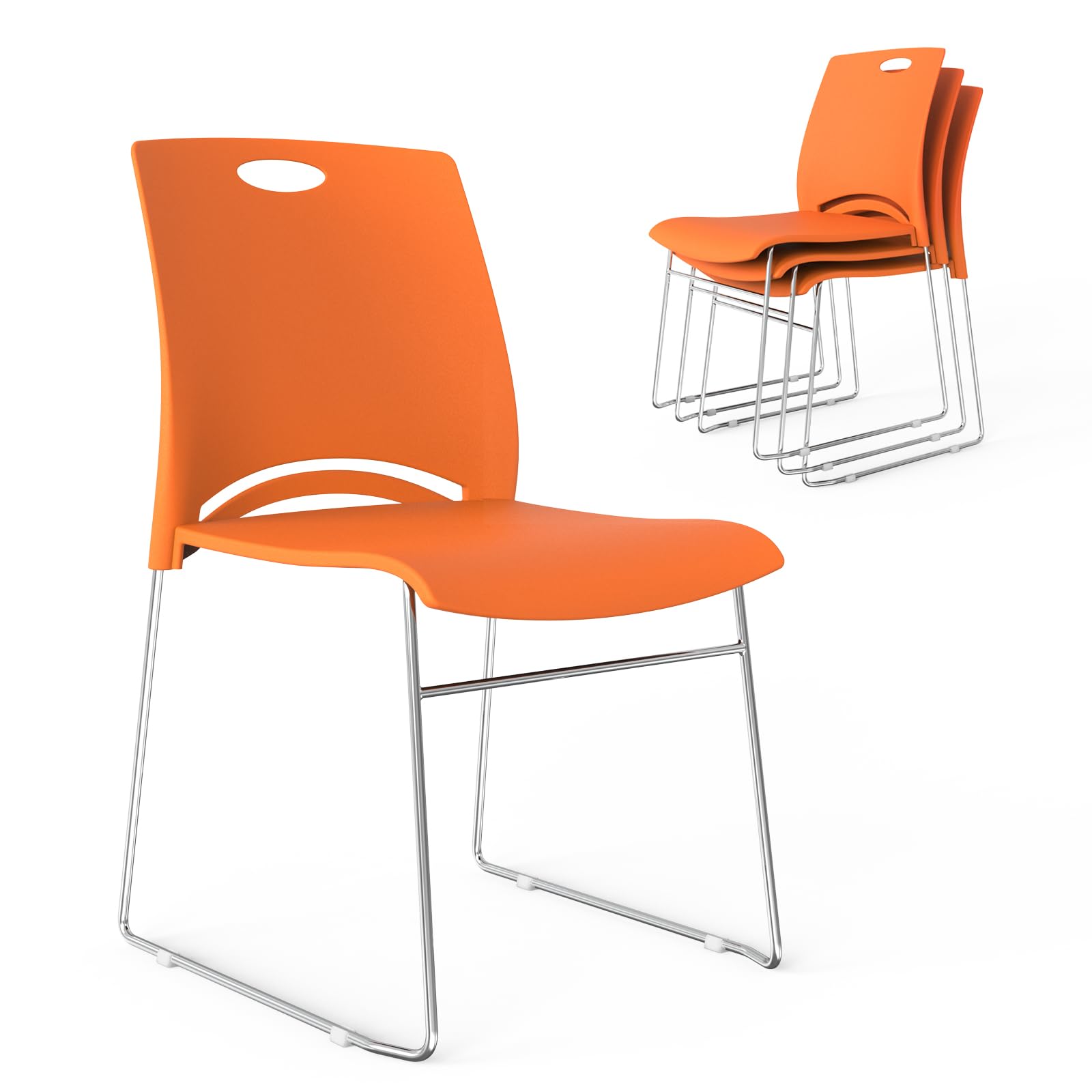 Vingli Stacking Chairs Set of 4 Stackable Office Chairs with Metal Sled Base, Ergonomic Plastic Seat, Stacking Chairs for Waiting Room Break