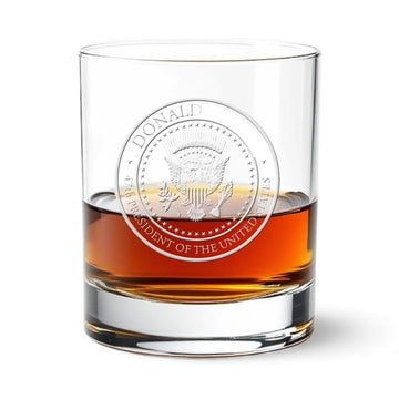 47 Presidential Seal Engraved Bourbon Whiskey Glass – 13.5oz Double Old Fashioned Glass for Scotch, Bourbon, or Cocktails – Classic Round Rocks Glass