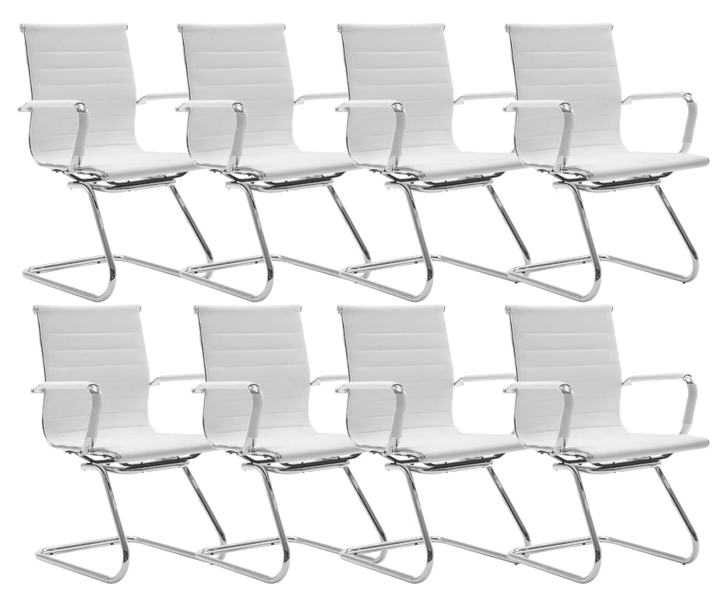 Cimota Waiting Room Chairs Leather Office Guest Chair Mid Back Reception Chairs with Sled Base for Meeting/patient/conference Room, White Set