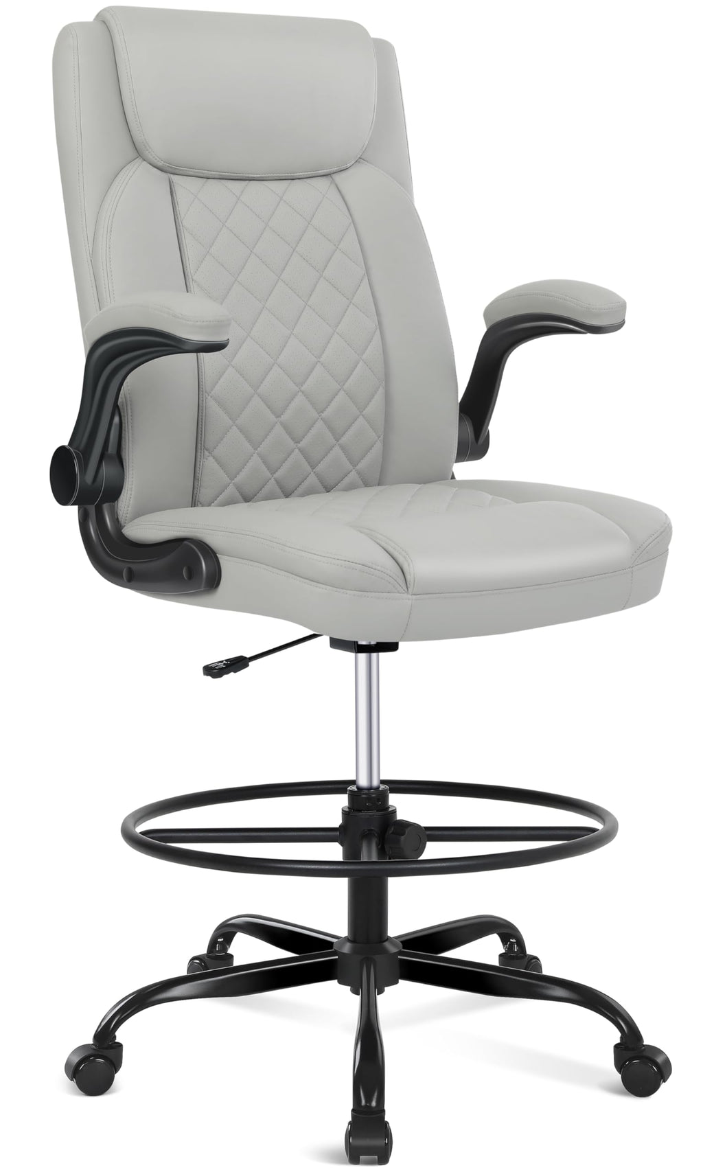 Misolant Drafting Chair, Tall Office Chair for Standing Desk, Standing Chair with Adjustable Height and Flip-up Armrest, Leather Drafting
