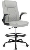 Misolant Drafting Chair, Tall Office Chair for Standing Desk, Standing Chair with Adjustable Height and Flip-up Armrest, Leather Drafting