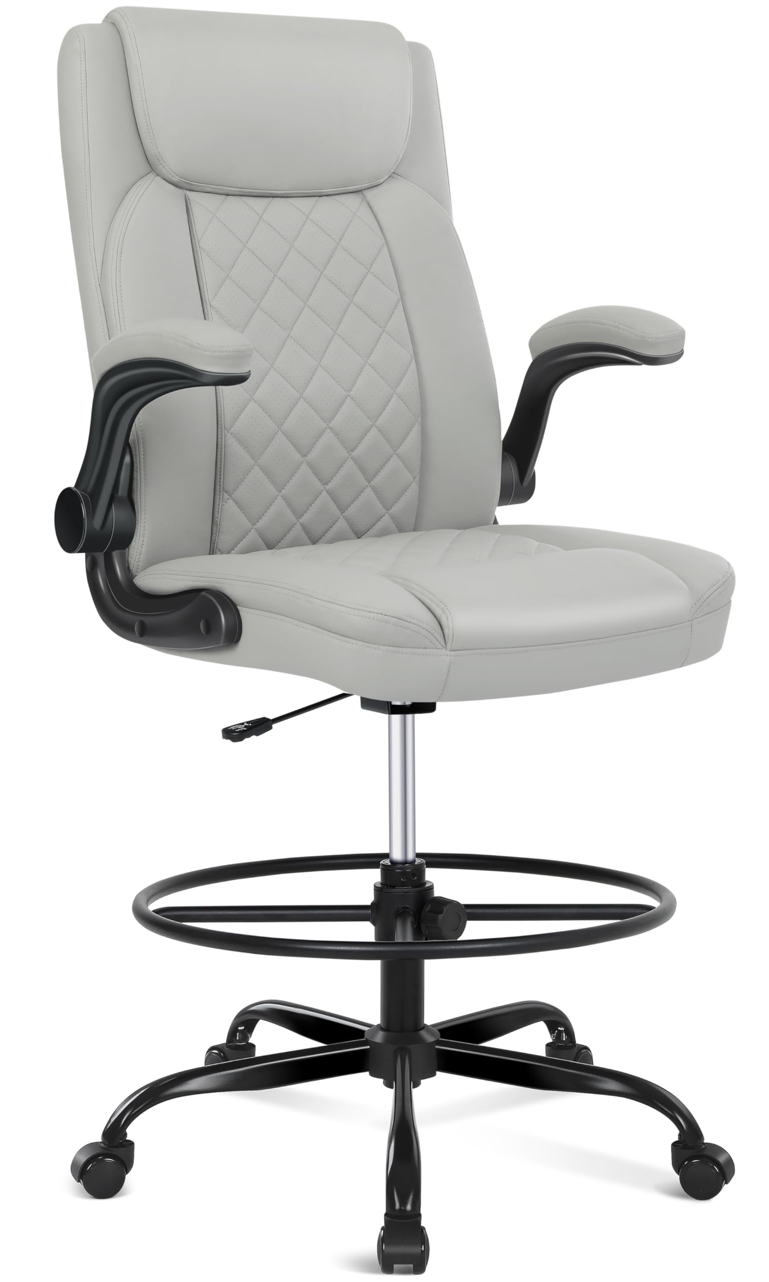 Misolant Drafting Chair, Tall Office Chair for Standing Desk, Standing Chair with Adjustable Height and Flip-up Armrest, Leather Drafting