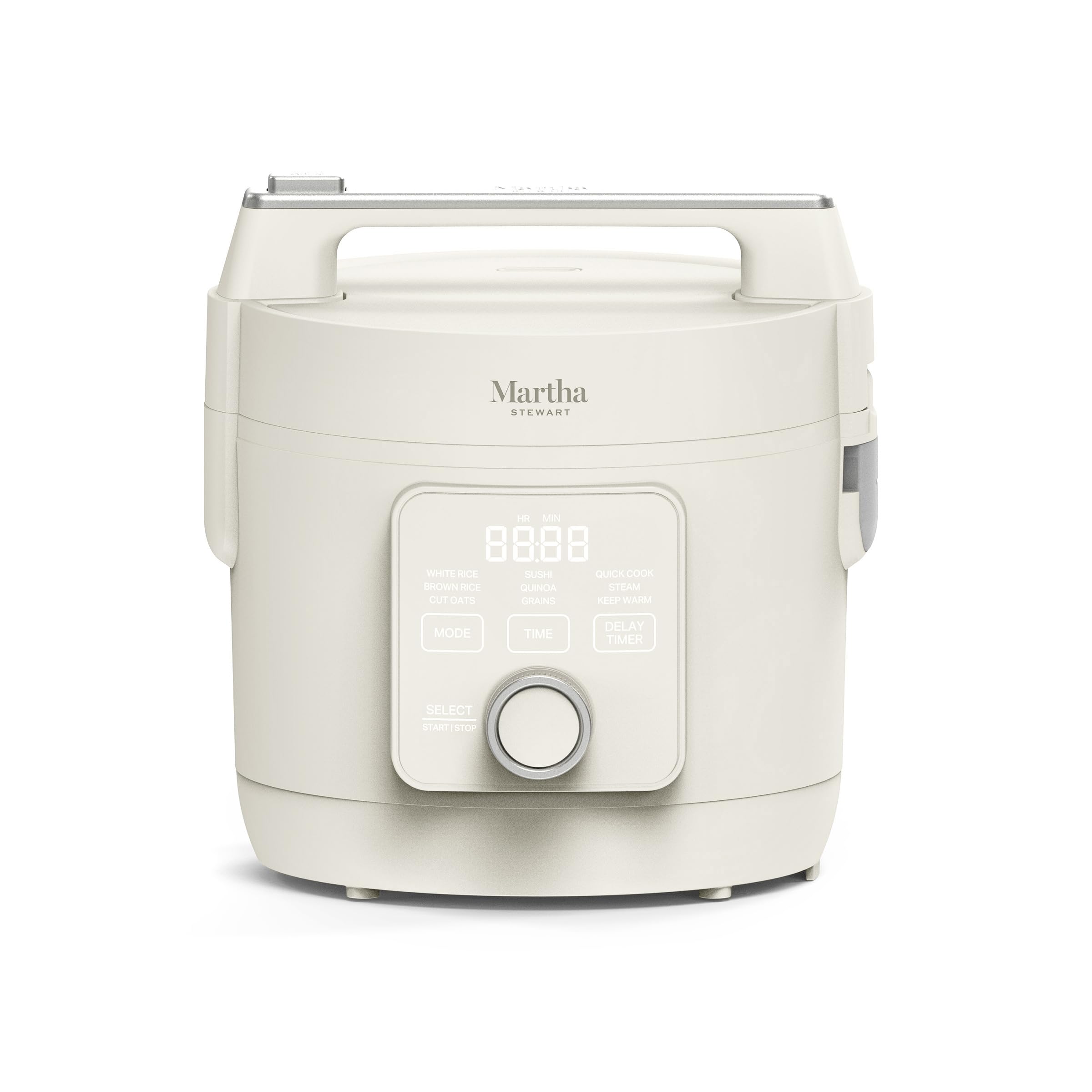 Martha Stewart Rice Cooker, 4 Cup (Uncooked) / 8 Cup (Cooked), Ceramic Non-Stick Removable Pot, Keep Warm, Measure Markings, Steam Basket, Brown & Sushi Rice, Quick Cook, Quinoa, Grains, Oats, Linen Cream