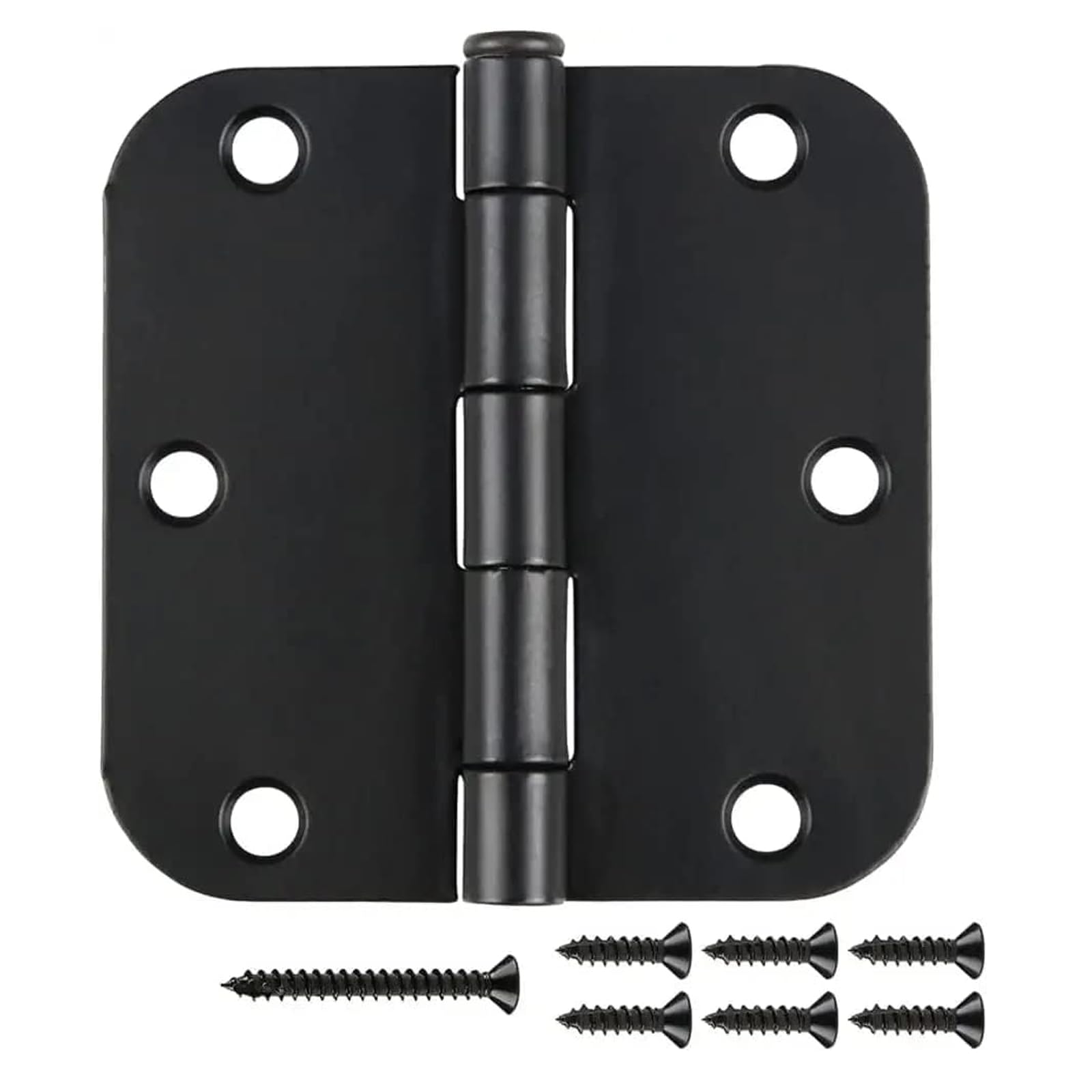 6 Pack Matte Black Interior Door Hinges Round 3.5" x 3.5 Inch 5/8" Radius Heavy-Duty Mat Hinge for Doors Standard Bedroom Work Office Door Hardware Removable Pin,Farm,Shed,Gate,Greenhouse Vent Window