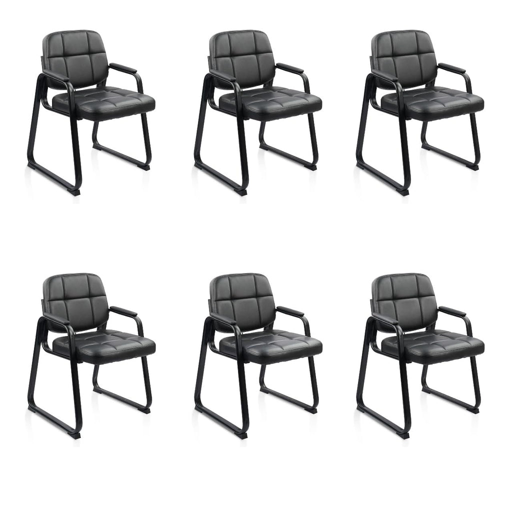 Clatina Waiting Room Chairs No Wheels with Padded Arms Leather Guest Chair for Office Reception and Conference Desk with Sled Base Black, 6pk