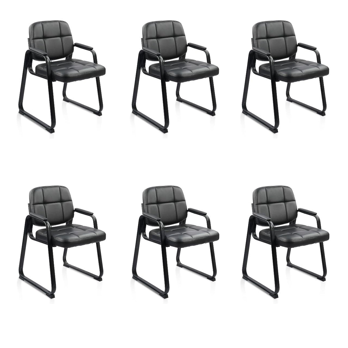 Clatina Waiting Room Chairs No Wheels with Padded Arms Leather Guest Chair for Office Reception and Conference Desk with Sled Base Black, 6pk