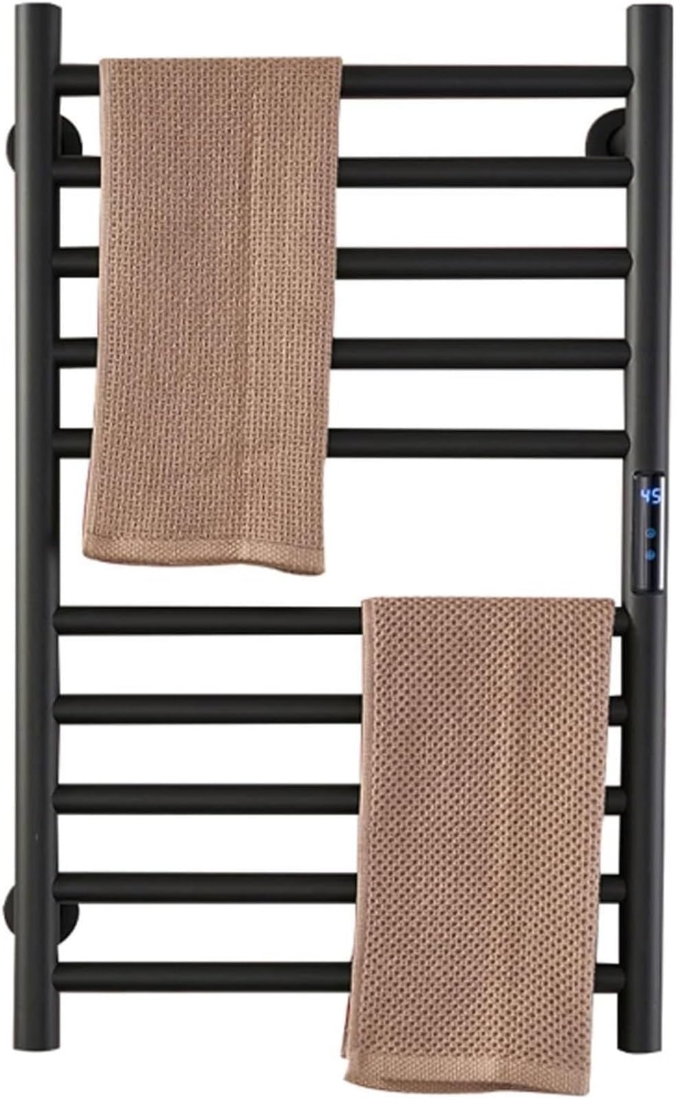 Towel Warmer Rack,Electric Heated Towel Rack, Electric Heated Towel Rail with Temperature Adjustment & 1-8H Timer Black 10 Bars Wall Mounted Heated Drying Rack for Bathroom