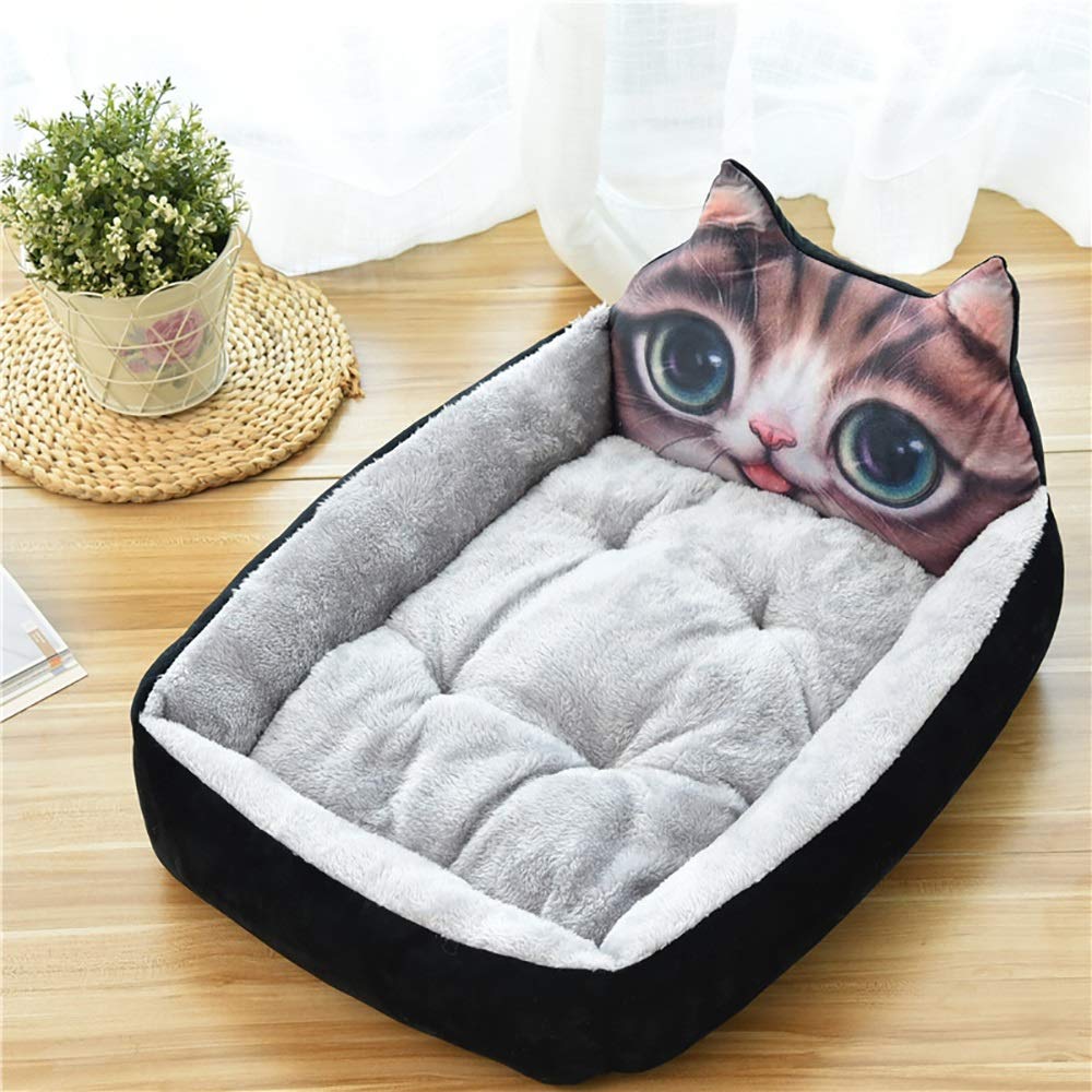 Gray + Black Multi-Size Pet Supplies Velvet Kennel Cartoon Pet Nest Four Seasons Winter Warm Pet Mat Cat Litter (S)